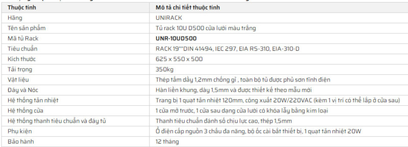 TS TỦ RACK UNR-10U D500